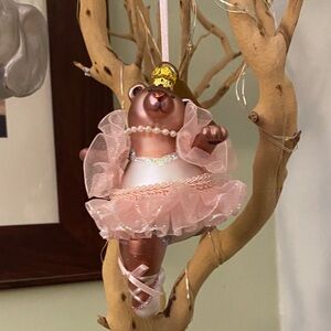 Pink Ballerina Glass Bear Ornament